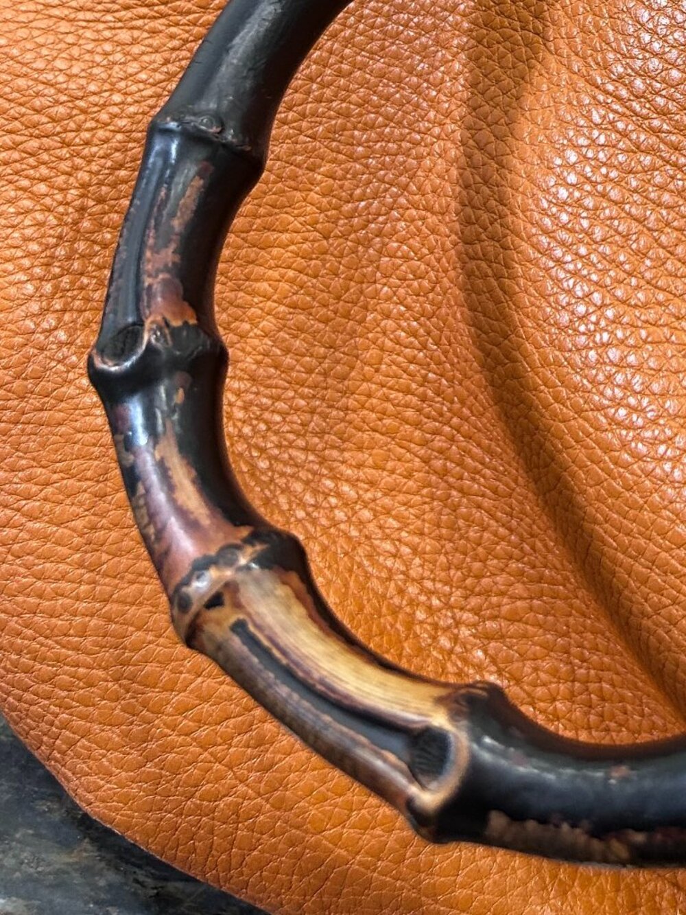 Tan Orange Pebbled Gucci Handbag with Bamboo Handles & Shoulder Strap – Preowned - Picture 8 of 16